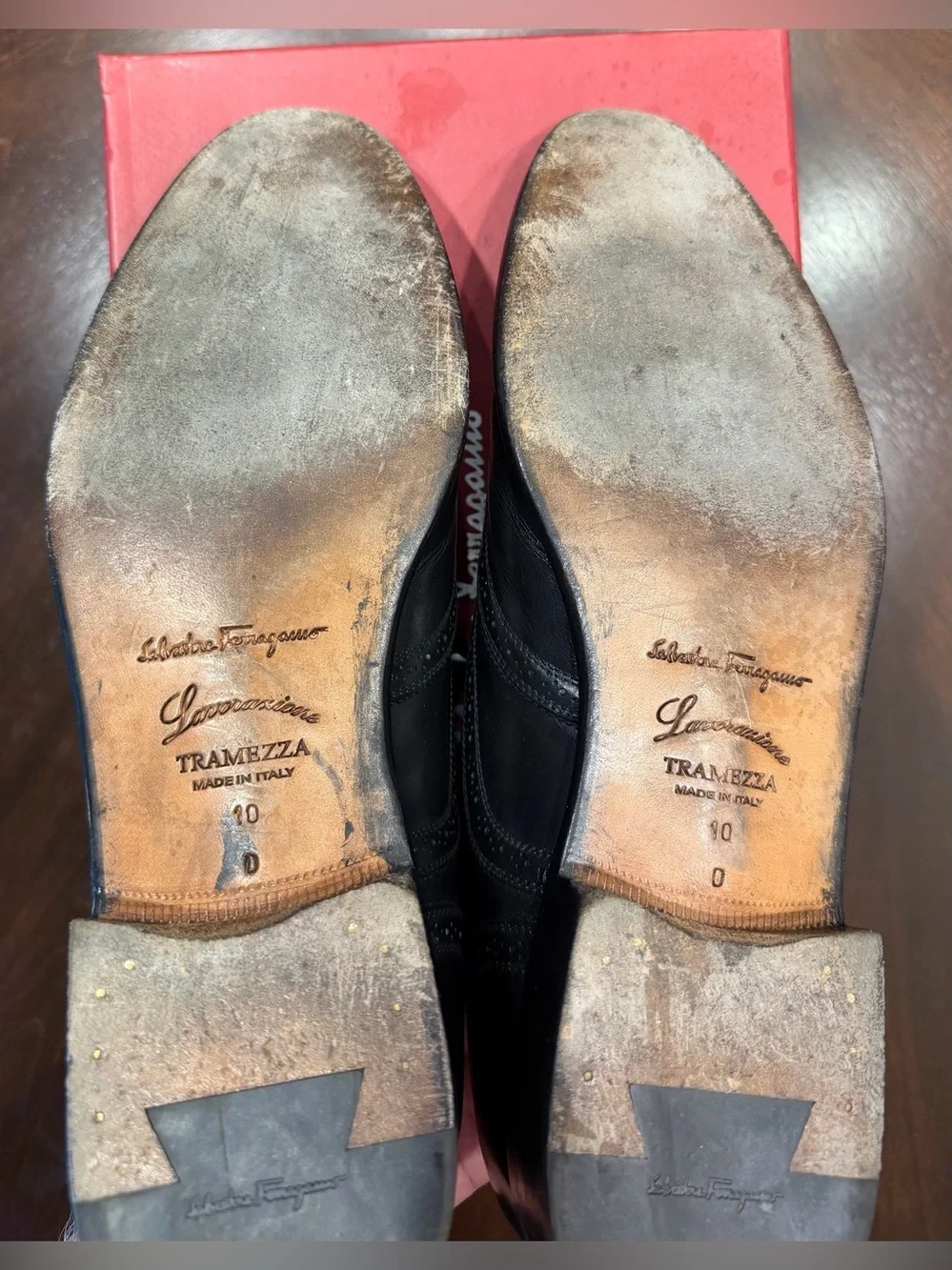 Black Leather Tramezza Wingtip Dress Shoes - Salvatore Ferragamo Size 10